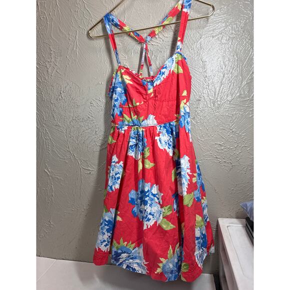 Abercrombie & Fitch A&F Strappy Sun Dress Blue White Pink Floral Smocked Size M - Picture 1 of 6